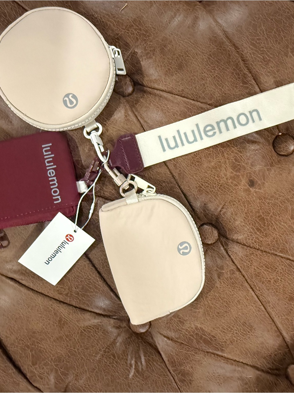 lululemon Beige and Burgundy Dual wristlet